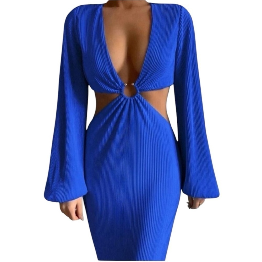 Monteau 3/4 Sleeve Cutout Midriff Midi Cutout Dress. Royal Blue Size M. #561 NWT